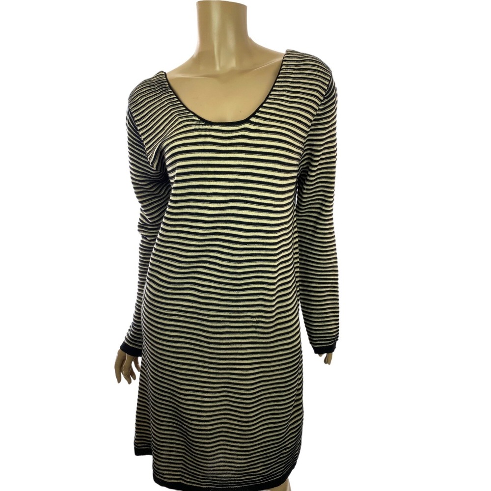 Sweater Dress Size S Beige & Black Stripe Long Sleeves Acrylic Scoop Neck